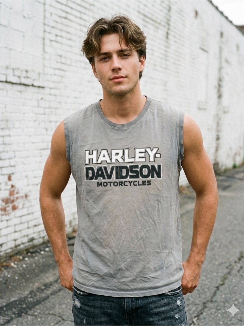 Harley Davidson Men L Gray Muscle Tank Grand Turk Crewneck Top Motorcycle 2018